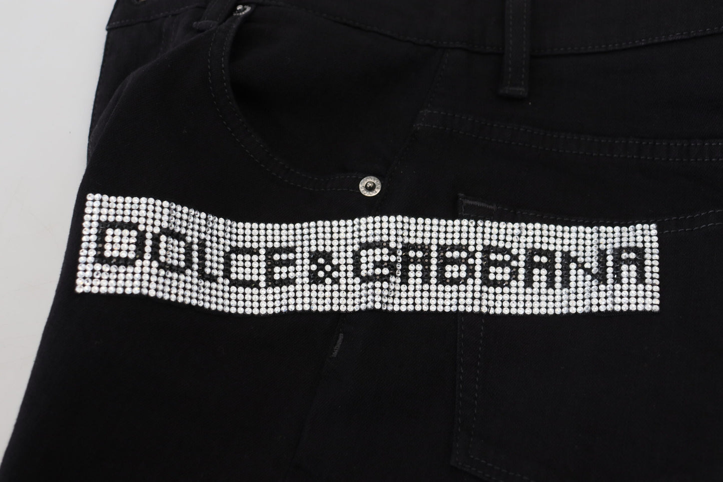 Schwarze Slim Fit Denim-Jeans aus Baumwolle mit Pailletten