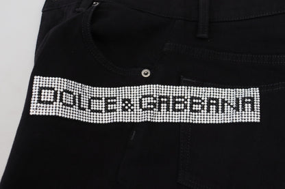 Schwarze Slim Fit Denim-Jeans aus Baumwolle mit Pailletten