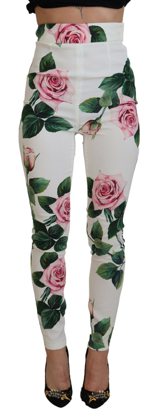 Weiße Rose Druck hohe Taille Hose