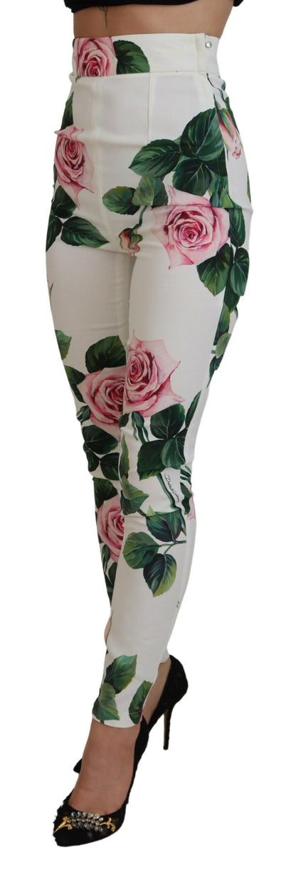 Weiße Rose Druck hohe Taille Hose