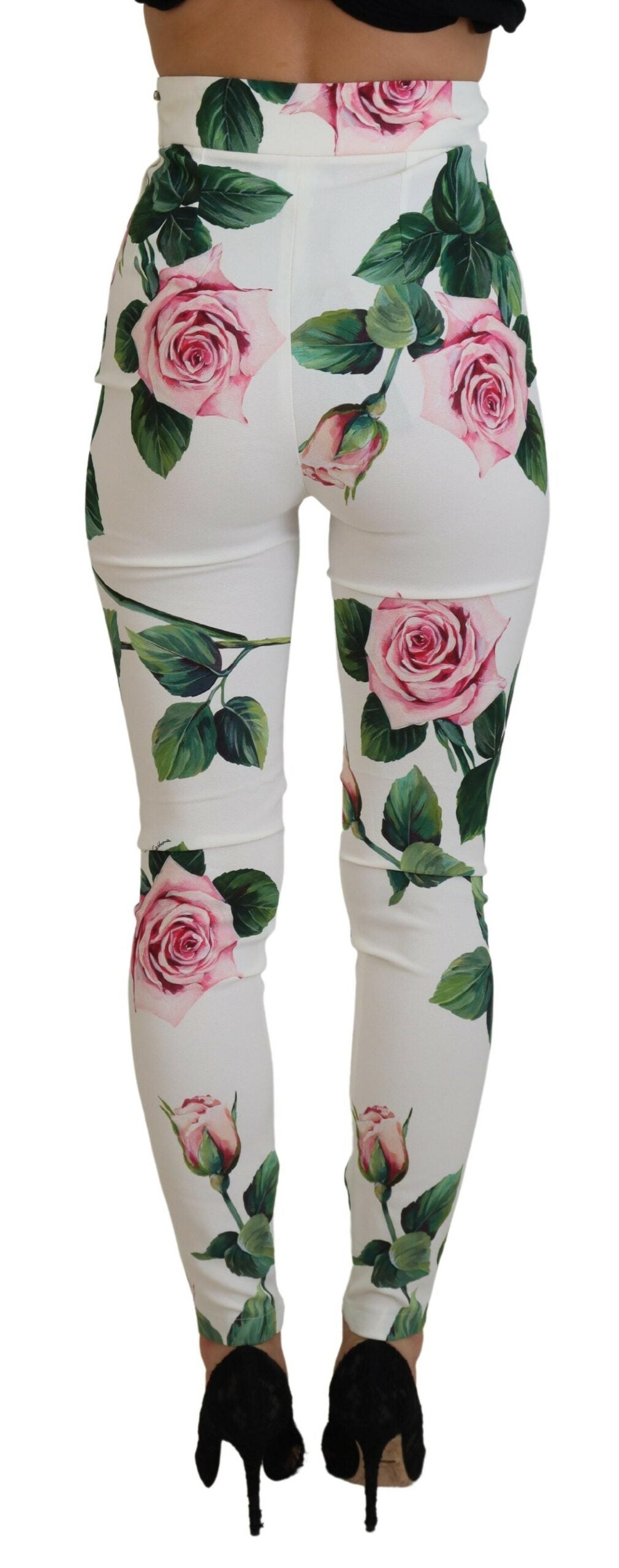Weiße Rose Druck hohe Taille Hose