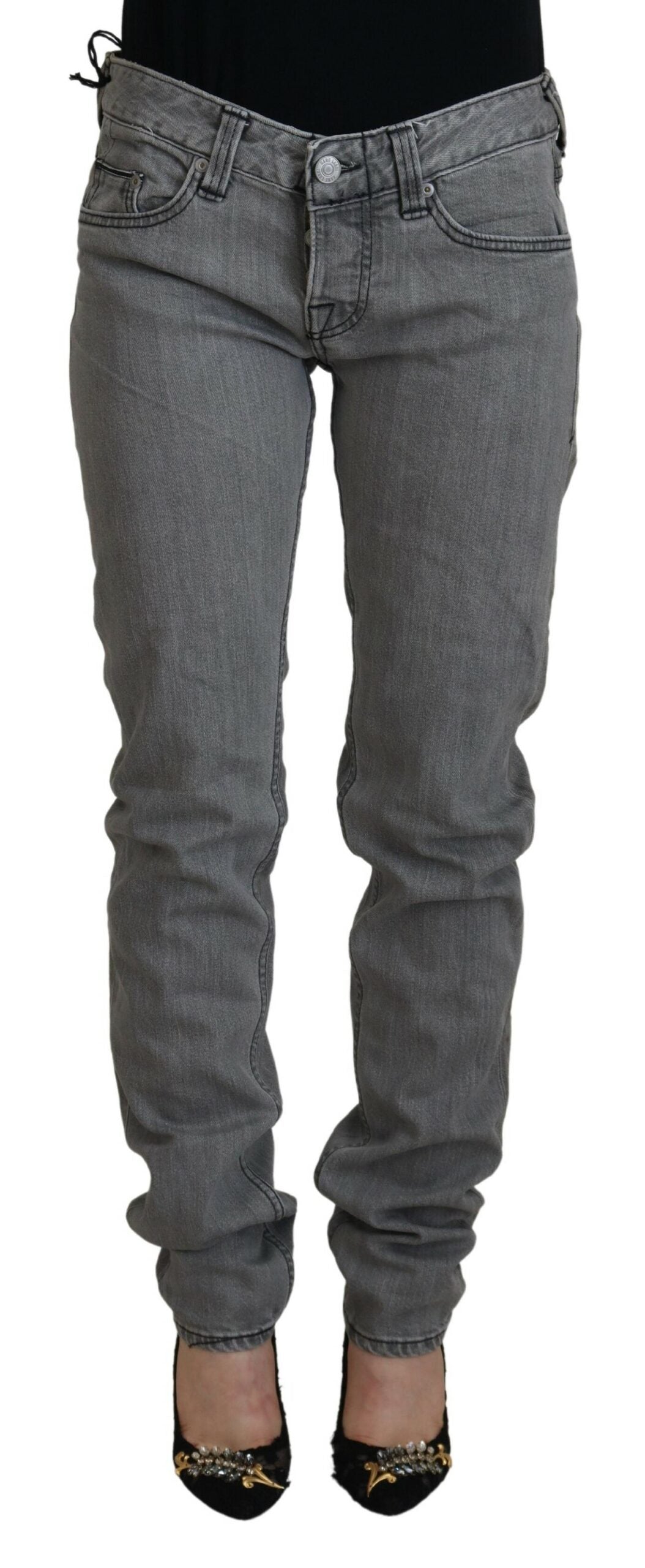 Graue gewaschene Baumwolle Skinny Frauen Casual Denim Jeans