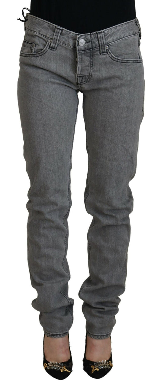 Graue gewaschene Baumwolle Skinny Frauen Casual Denim Jeans