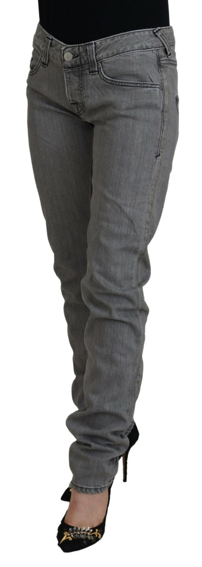 Graue gewaschene Baumwolle Skinny Frauen Casual Denim Jeans
