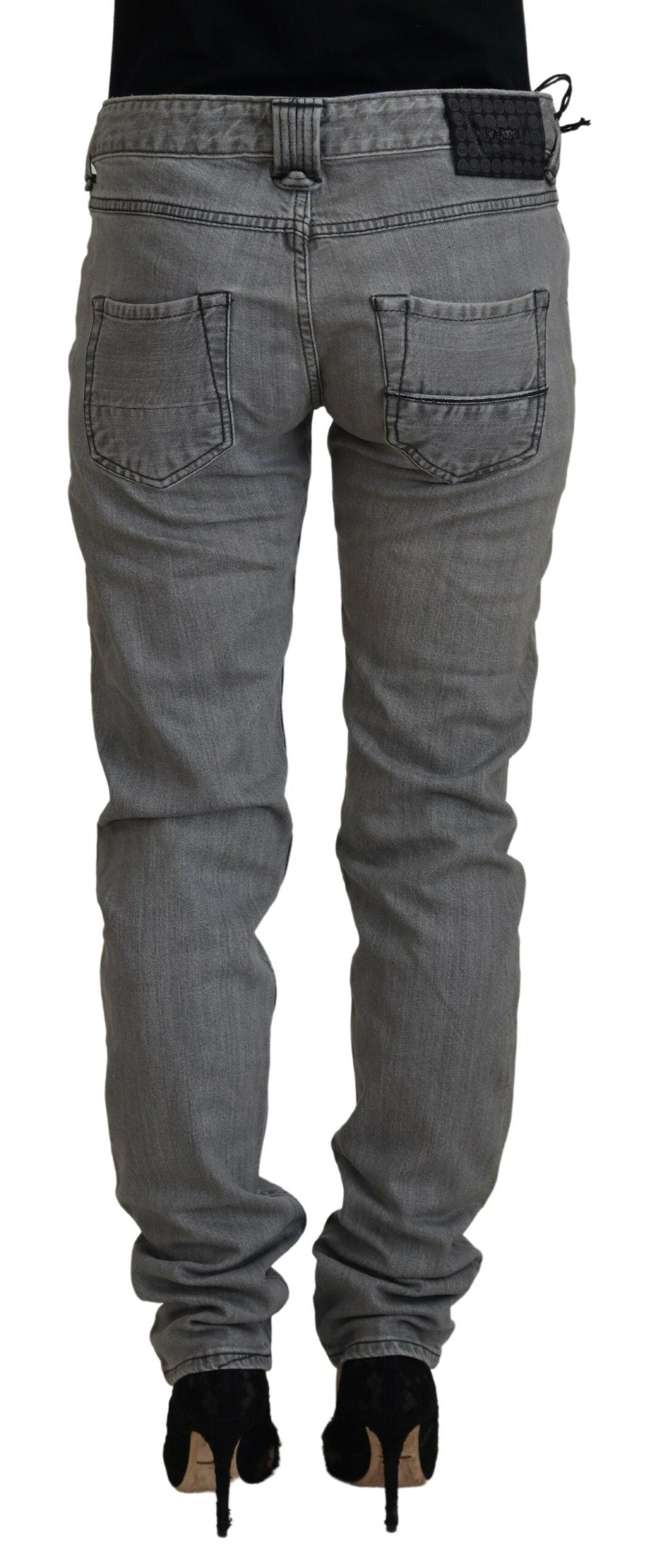 Graue gewaschene Baumwolle Skinny Frauen Casual Denim Jeans