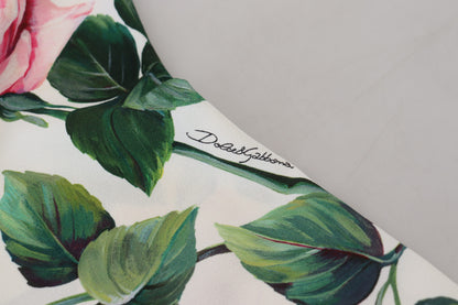 Weiße Rose Druck hohe Taille Hose
