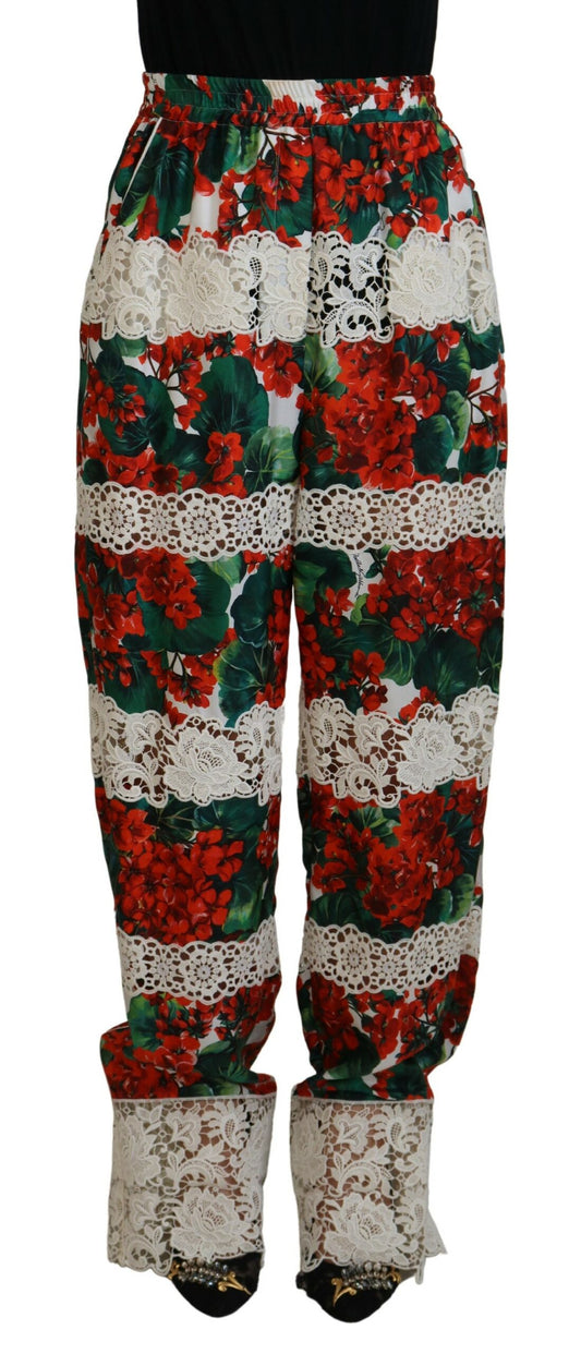 Multicolor Spitze Floral Print Hohe Taille Hose
