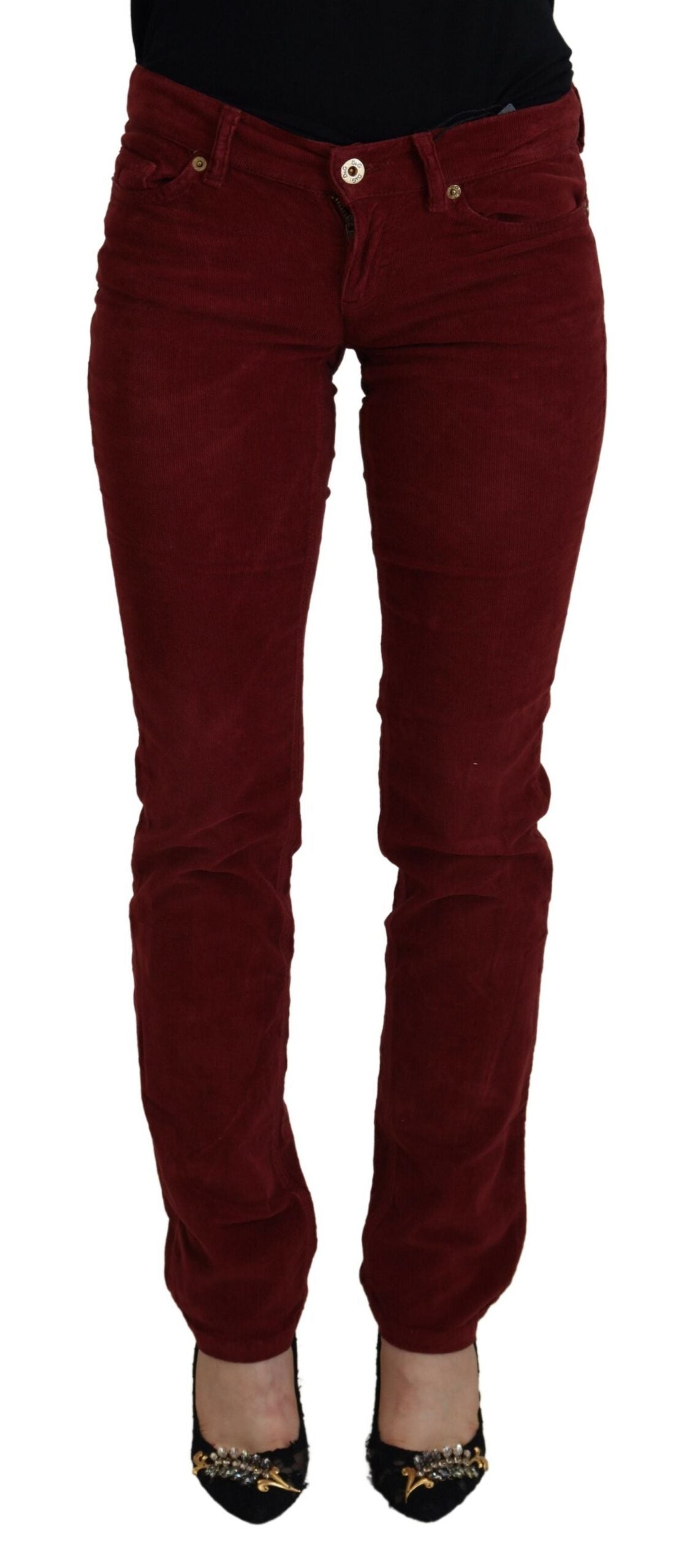 Kastanienbraune Kordhose Slim Fit Damen Freizeithosen
