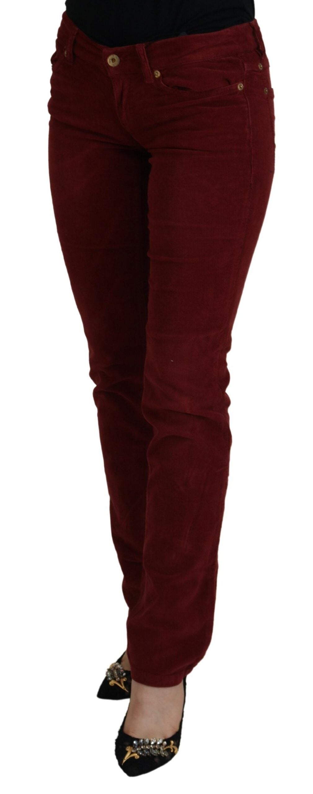 Kastanienbraune Kordhose Slim Fit Damen Freizeithosen
