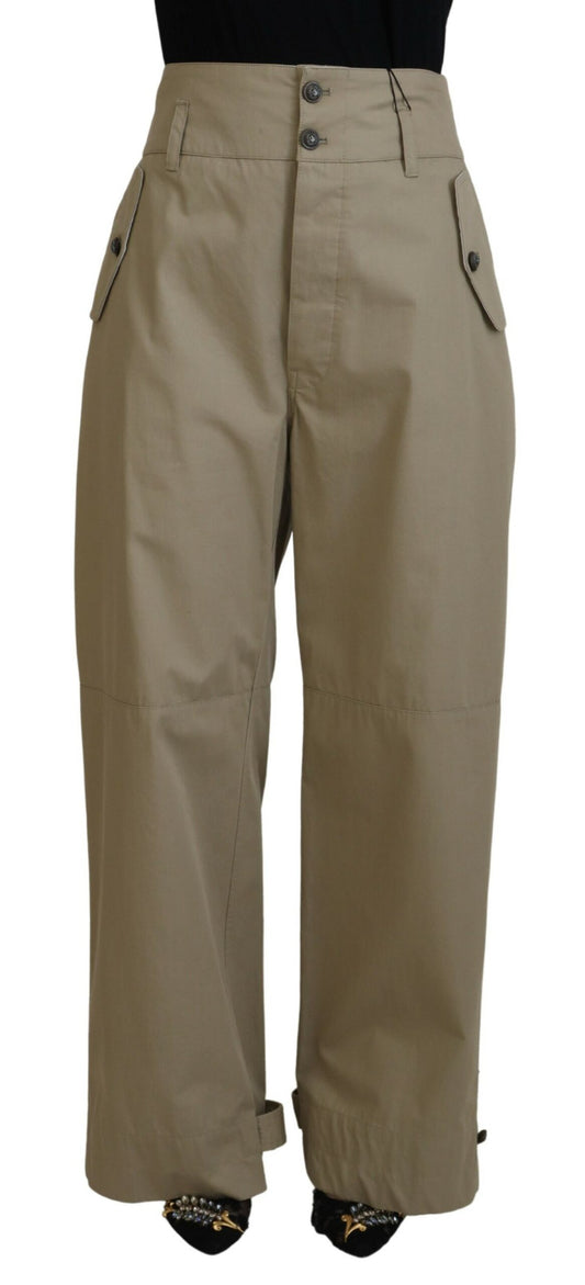 Beige Baumwolle Hohe Taille Gerade Hose