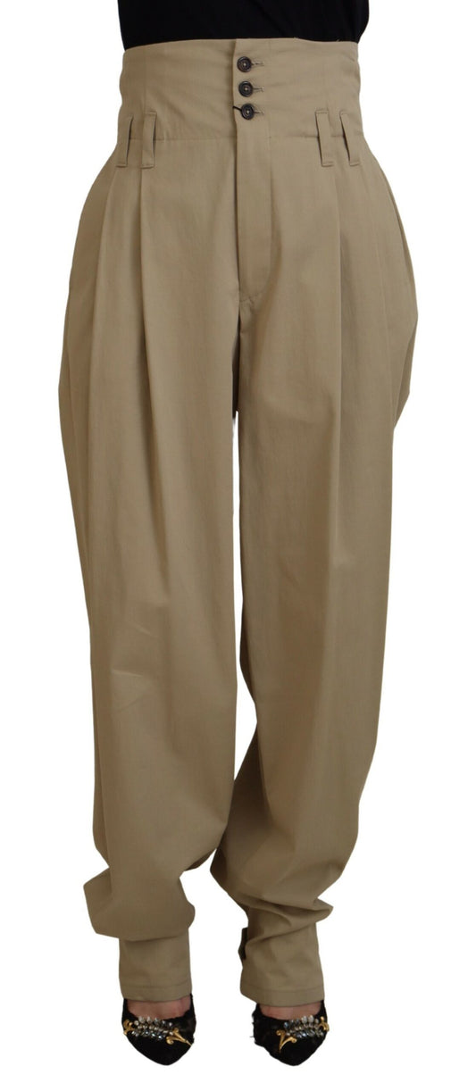Braune Baumwollhose mit hoher Taille und konischem Schnitt