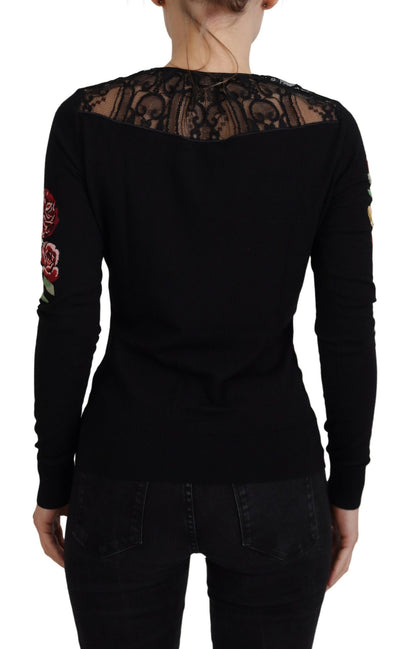 Schwarzer Seidenstrick-Rosen-Engel-Pullover