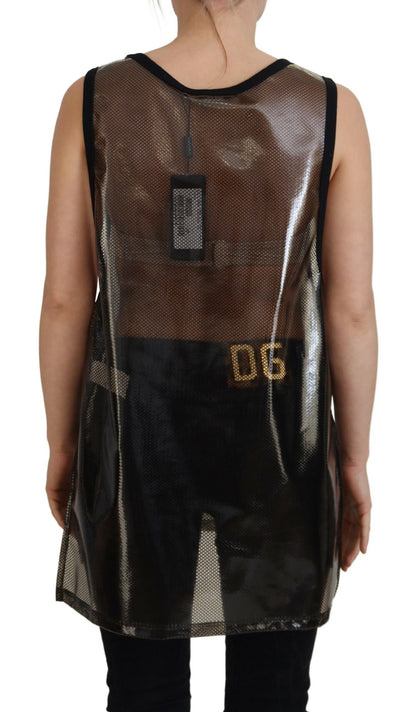 Schwarzes ärmelloses Nylon-Tank-Logo-Top aus Mesh