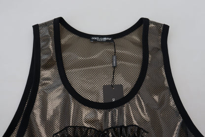 Schwarzes ärmelloses Nylon-Tank-Logo-Top aus Mesh