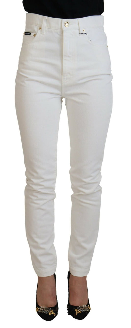 Weiße Jeans mit hoher Taille aus Baumwoll-Denim