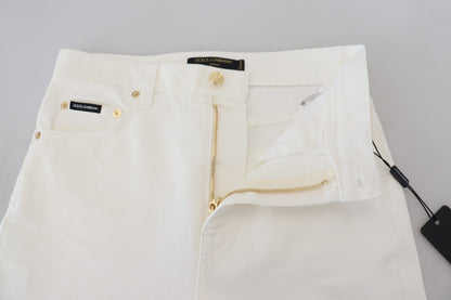 Weiße Jeans mit hoher Taille aus Baumwoll-Denim
