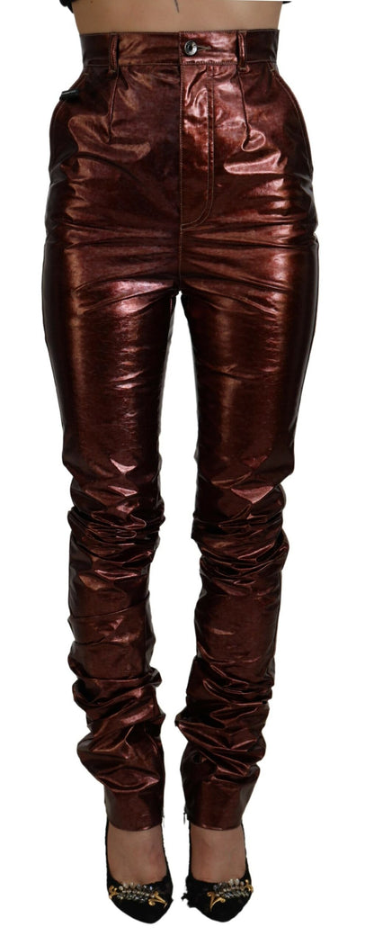 Metallisch bronzefarbene Skinny Jeans mit hoher Taille