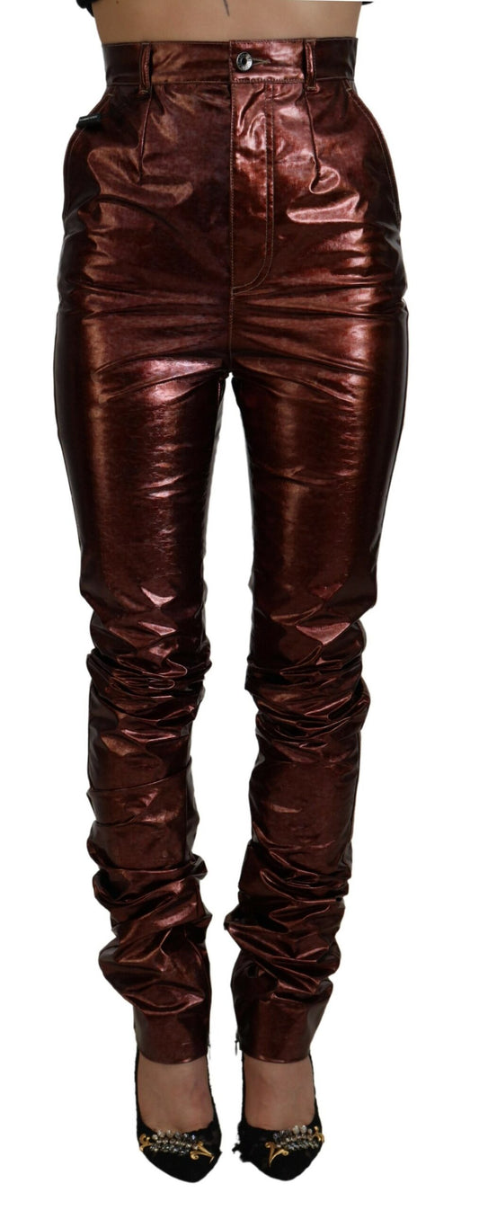 Metallisch bronzefarbene Skinny Jeans mit hoher Taille