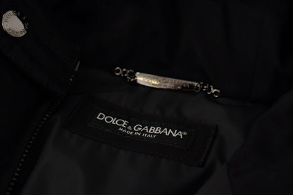 Schwarzer Nylon-Parka-Mantel mit Kapuze Winterjacke