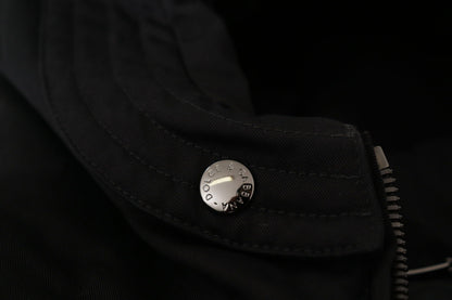 Schwarzer Nylon-Parka-Mantel mit Kapuze Winterjacke