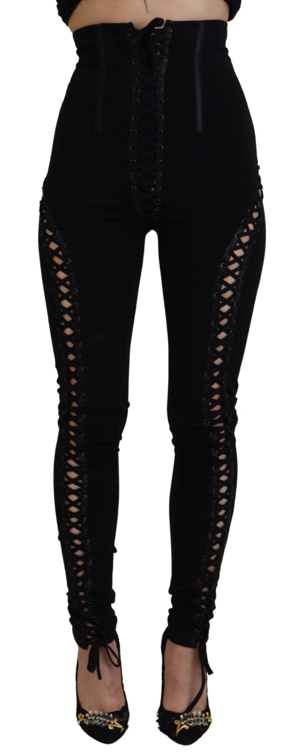 Schwarze Skinny-Hose mit hoher Taille aus Viskose