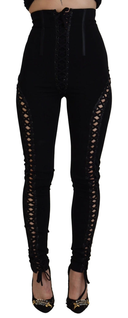 Schwarze Skinny-Hose mit hoher Taille aus Viskose
