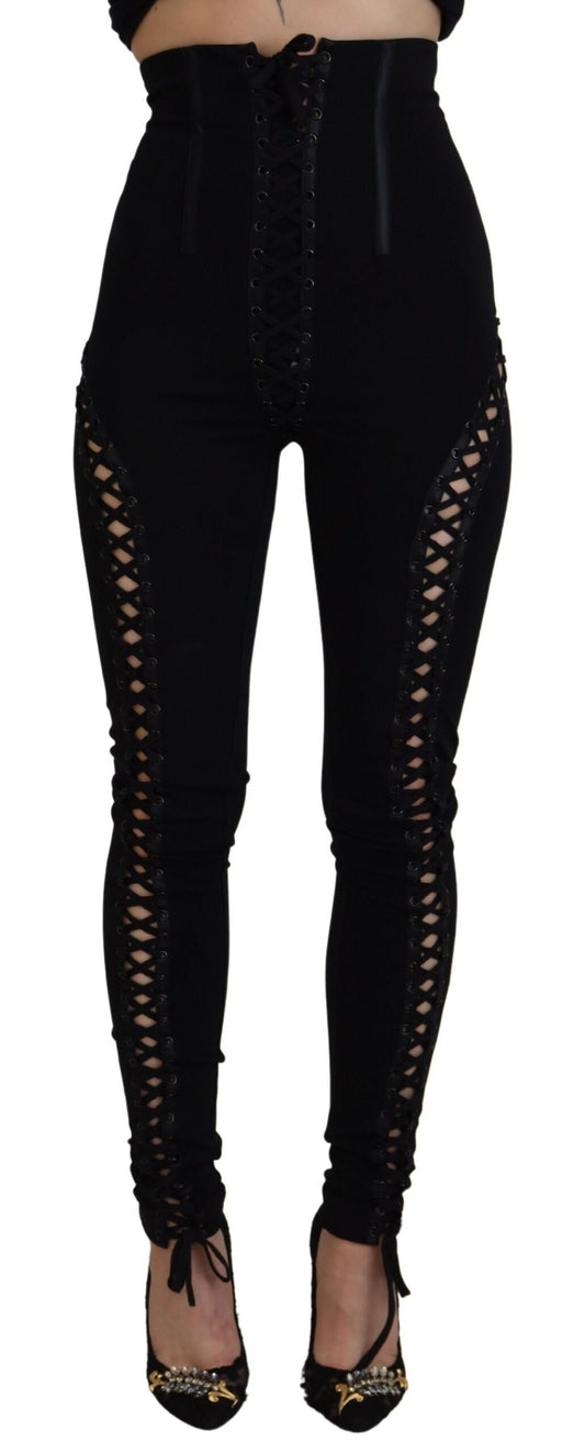 Schwarze Skinny-Hose mit hoher Taille aus Viskose