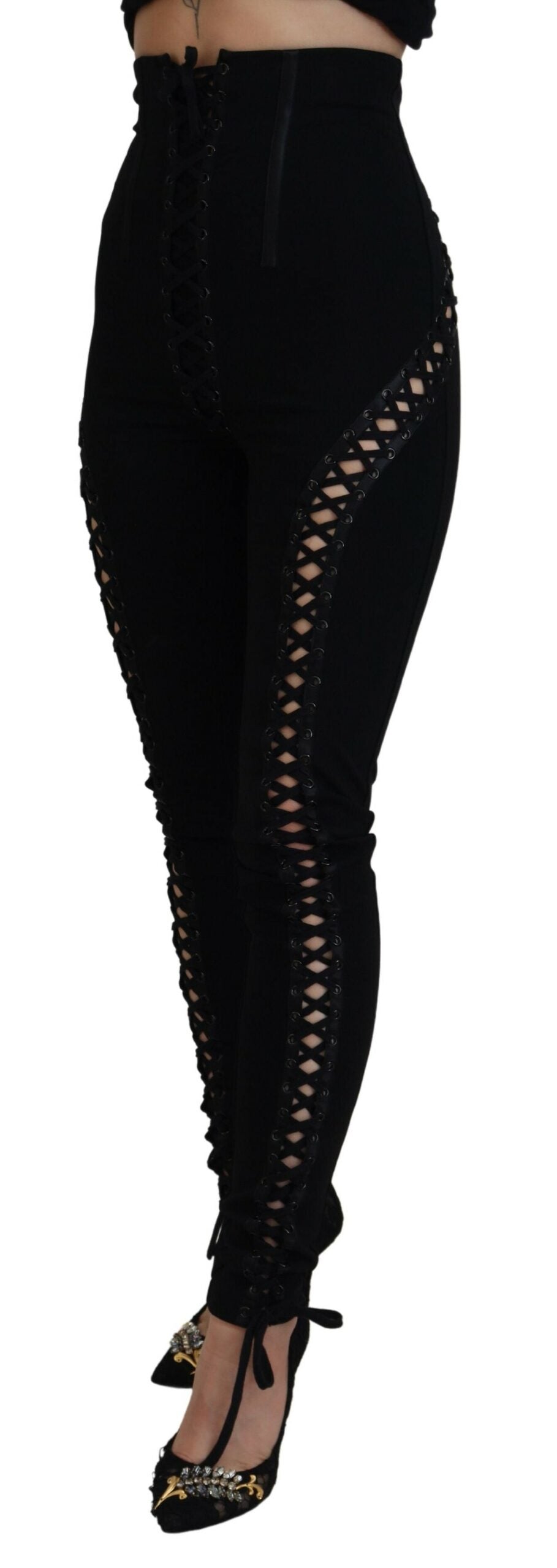 Schwarze Skinny-Hose mit hoher Taille aus Viskose
