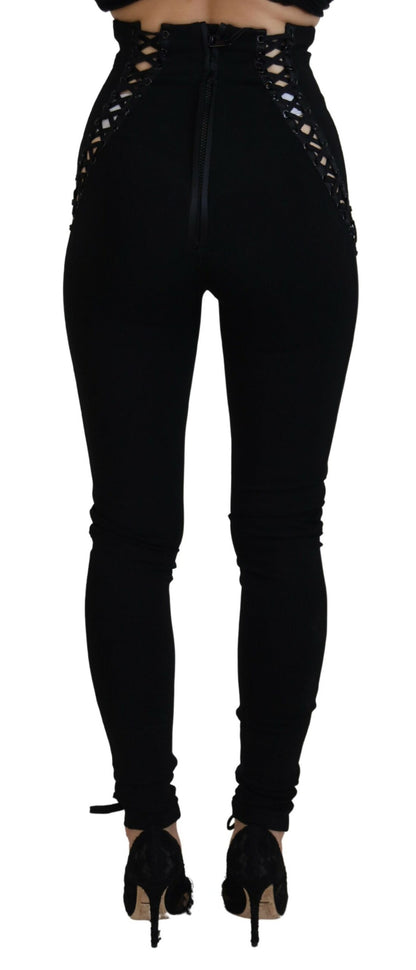 Schwarze Skinny-Hose mit hoher Taille aus Viskose