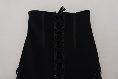 Schwarze Skinny-Hose mit hoher Taille aus Viskose