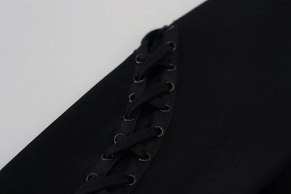 Schwarze Skinny-Hose mit hoher Taille aus Viskose