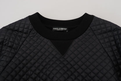 Schwarzer Nylon Pullover mit gestepptem Rundhalsausschnitt