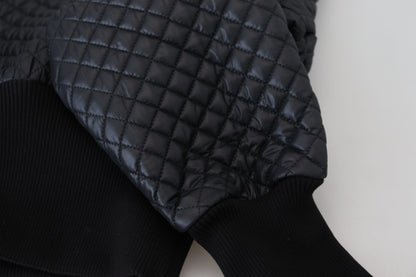Schwarzer Nylon Pullover mit gestepptem Rundhalsausschnitt