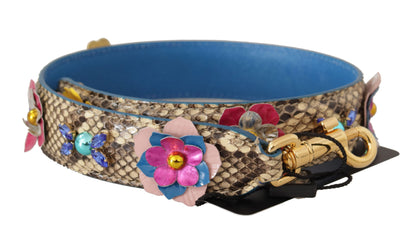 Beigefarbener Pythonleder-Schulterriemen mit floralen Nieten