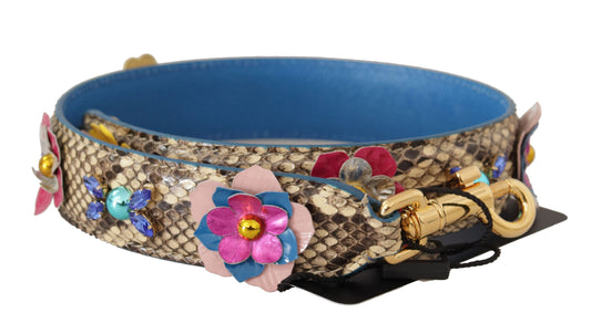 Beigefarbener Pythonleder-Schulterriemen mit floralen Nieten