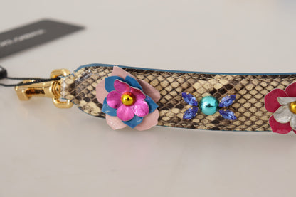 Beigefarbener Pythonleder-Schulterriemen mit floralen Nieten