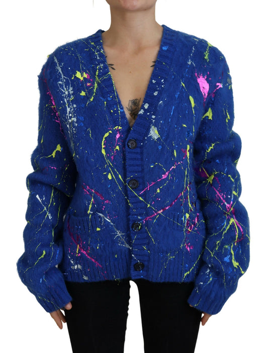 Blauer Color Splash Mohair Cardigan Pullover