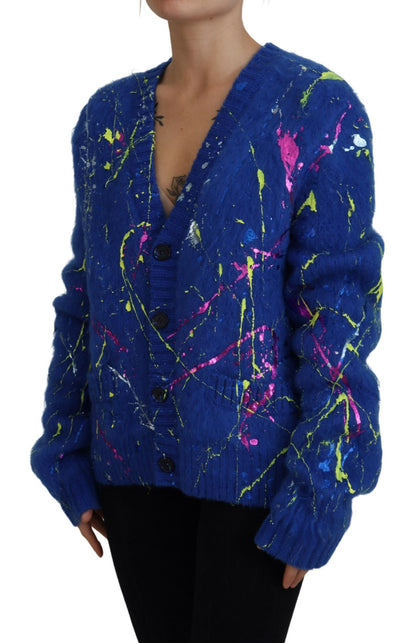 Blauer Color Splash Mohair Cardigan Pullover