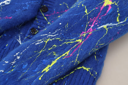Blauer Color Splash Mohair Cardigan Pullover