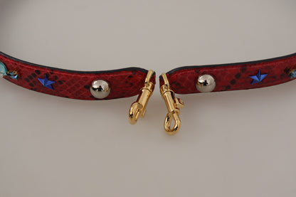 Rotes exotisches Leder mit Kristallen Schulterriemen