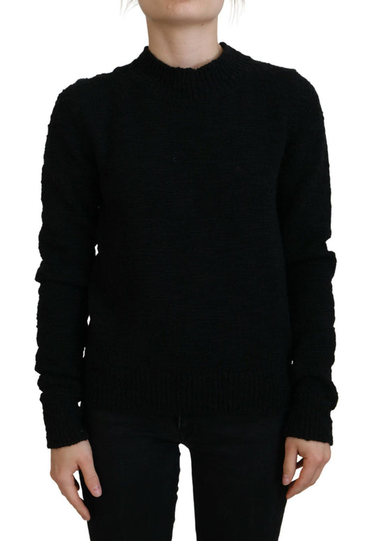 Schwarzer Pullover aus Wollstrick mit Rundhalsausschnitt