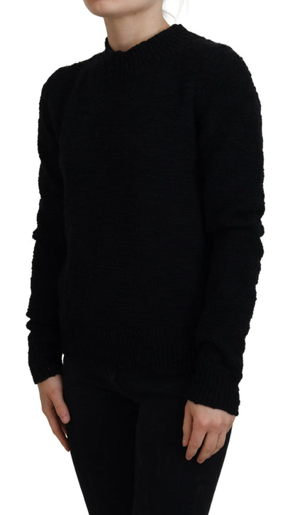 Schwarzer Pullover aus Wollstrick mit Rundhalsausschnitt