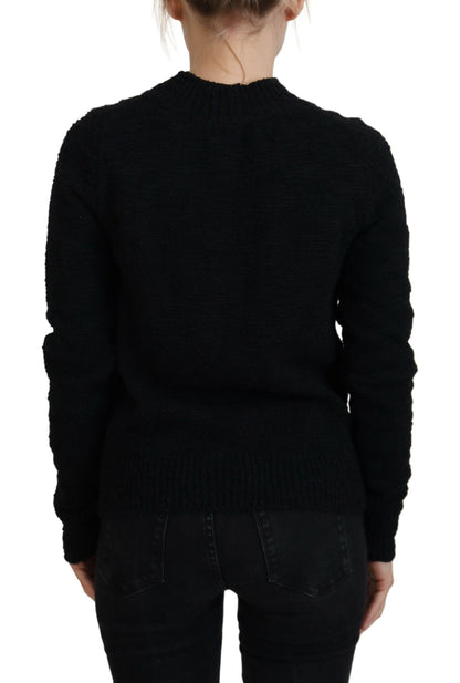 Schwarzer Pullover aus Wollstrick mit Rundhalsausschnitt