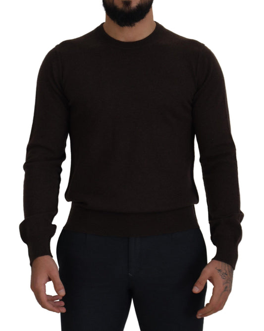 Brauner Kaschmir Pullover mit Rundhalsausschnitt