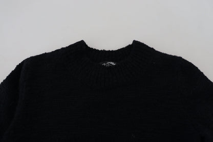 Schwarzer Pullover aus Wollstrick mit Rundhalsausschnitt