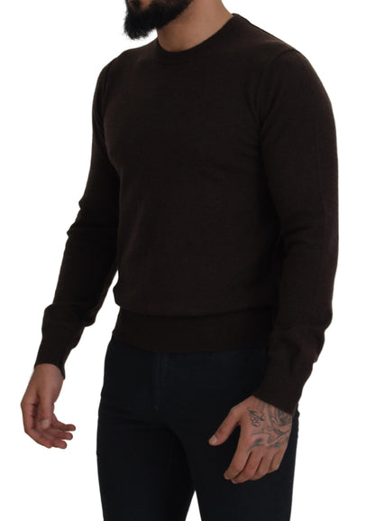 Brauner Kaschmir Pullover mit Rundhalsausschnitt
