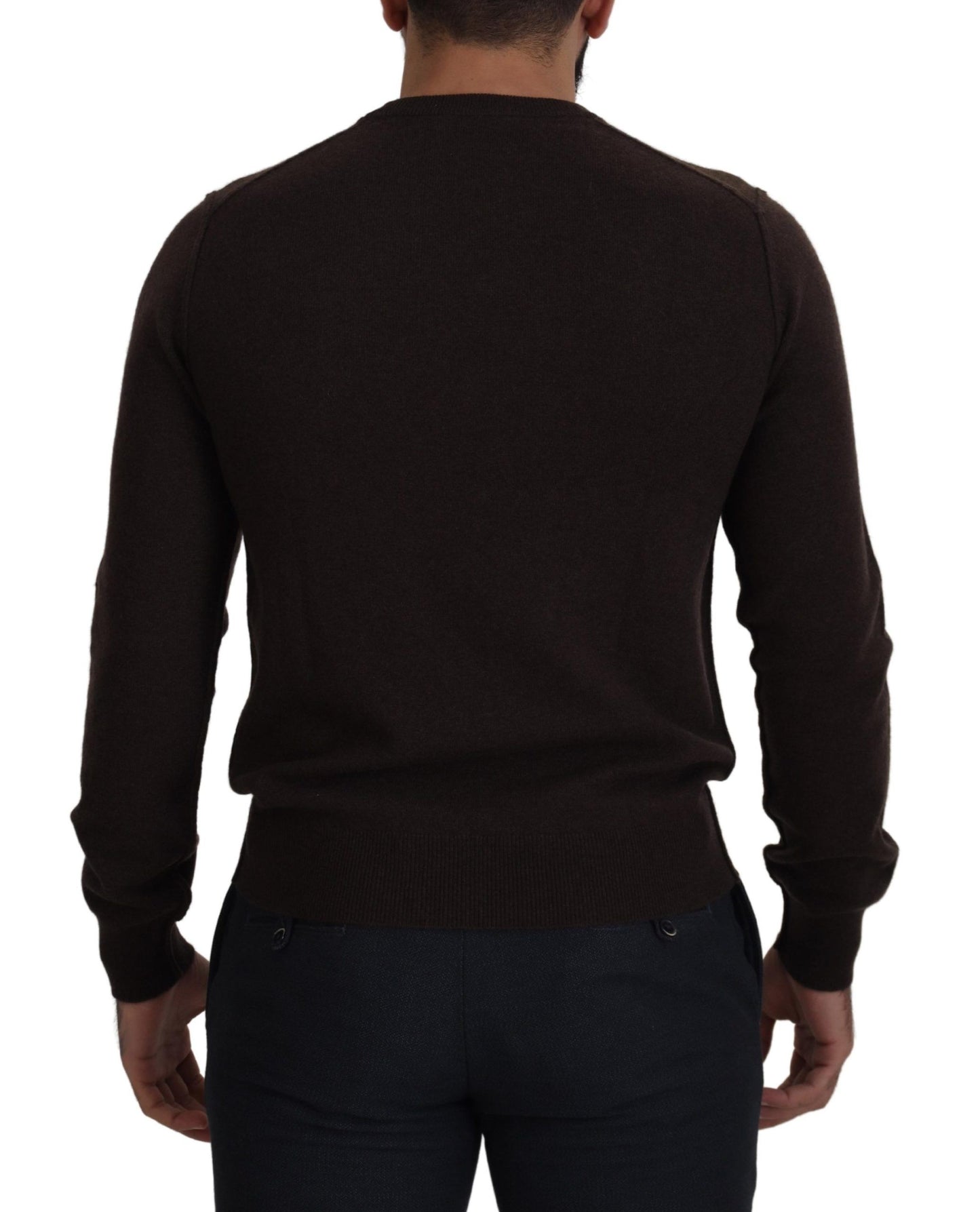 Brauner Kaschmir Pullover mit Rundhalsausschnitt