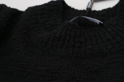 Schwarzer Pullover aus Wollstrick mit Rundhalsausschnitt