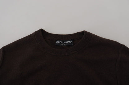 Brauner Kaschmir Pullover mit Rundhalsausschnitt