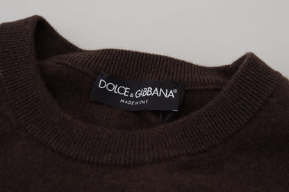 Brauner Kaschmir Pullover mit Rundhalsausschnitt